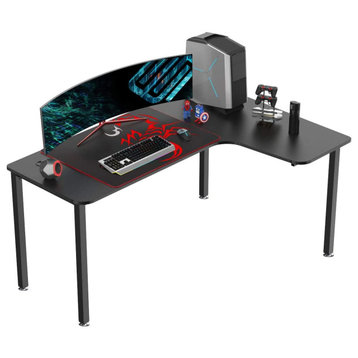 Modern L-Shaped Desk, Large Black Top With Waterproof Mouse Pad, Right Facing