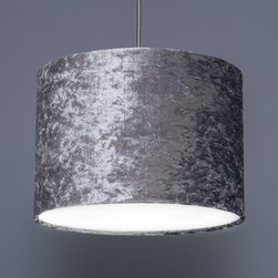 Steel Grey Crushed Velvet Effect Drum Lampshade - Lampshades