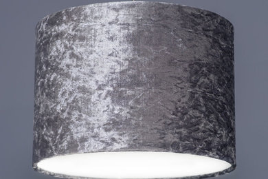 Steel Grey Crushed Velvet Effect Drum Lampshade