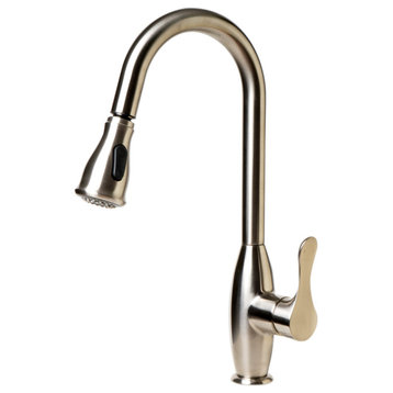 ABKF3783-BN Brushed Nickel Traditional Gooseneck Pull Down Kitchen Faucet