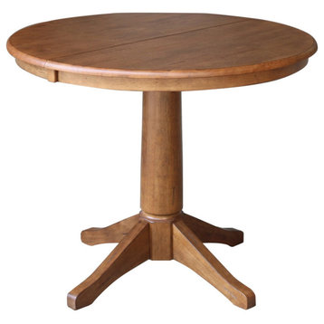 Traditional Dining Table, Pedestal Base & Round Expandable Top, Distressed Oak