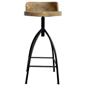 Industrial Style Adjustable Swivel Bar Stool With Backrest