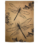 Breeze Decor - Dragonfly Burlap 2-Sided Vertical Impression House Flag - Size: 28 Inches By 40 Inches - With A 4"Pole Sleeve. All Weather Resistant Pro Guard Polyester Soft to the Touch Material. Designed to Hang Vertically. Double Sided - Reads Correctly on Both Sides. Original Artwork Licensed by Breeze Decor. Eco Friendly Procedures. Proudly Produced in the United States of America. Pole Not Included.