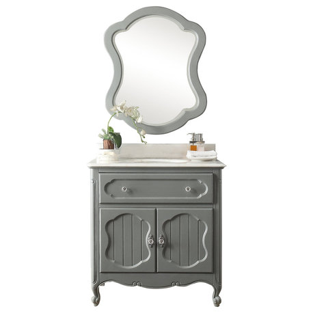 34 inch Gray Knoxville Bathroom Sink Vanity With Matching Mirror