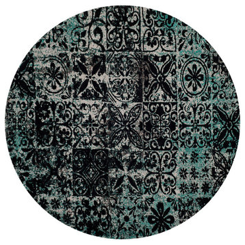 Safavieh Classic Vintage Collection CLV221 Rug, Teal/Black, 6' Round