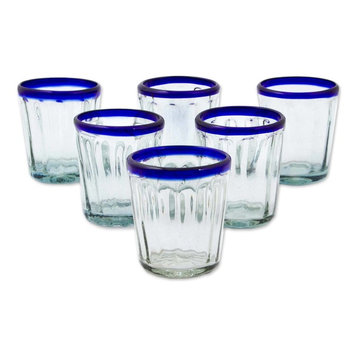 Short Cobalt Groove, Set of 6 Juice Glasses, Mexico