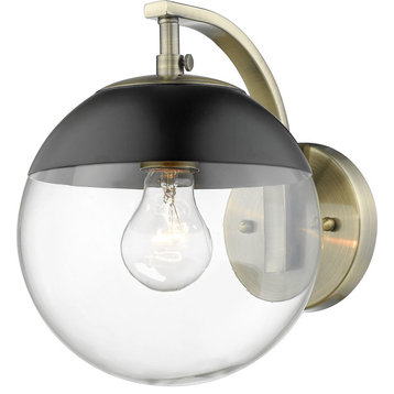 Dixon Wall Sconce, Aged Brass, Clear Glass, Black