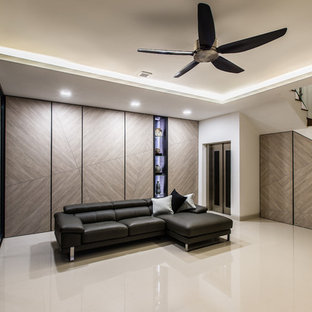 Design ideas for a medium sized contemporary basement in Singapore with marble flooring.