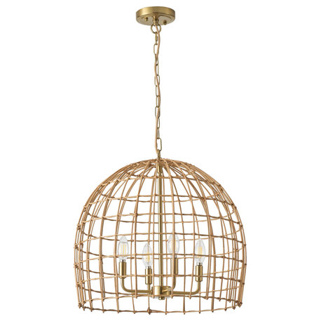 4-Light Hand-Woven Rattan Pendant Light for Kitchen Island