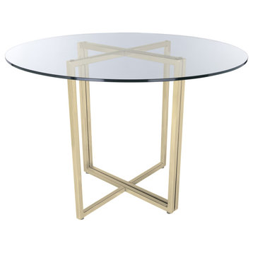 Legend 36" Dining Table With Clear Tempered Glass and Steel Base, Gold