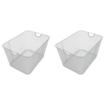 YBM Home Wire Mesh Open Bin Basket Silver 14"x10"x8.8", 2-Pack