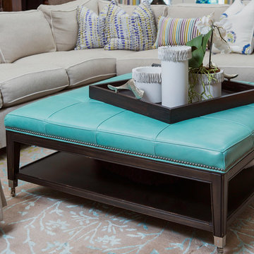 Details of Sectional & Turquoise Leather Ottoman