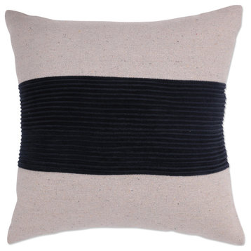 Throw Pillow, Wide Pleated Velvet Stripe Navy Blue, 18" x 18"