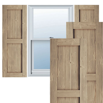 Rustic Two Equal Panel Flat Panel Sandblasted Faux Wood Shutters (Per Pair)