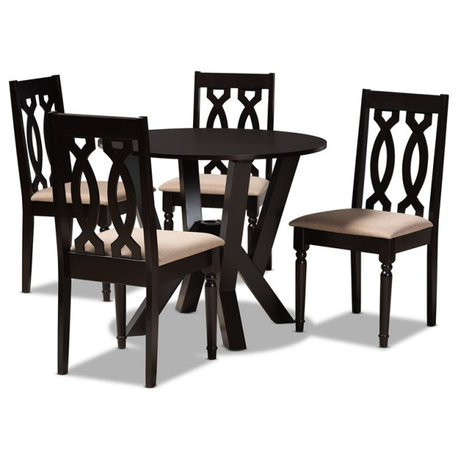 Baxton Studio Anise Sand Fabric and Dark Brown Finished Wood 5-Piece Dining Set