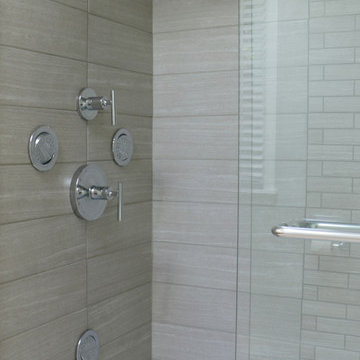Modern City Style: Linear Taupe and Espresso Master Bath