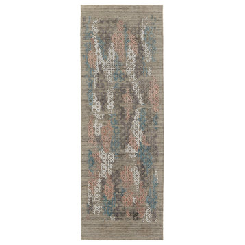 Weave & Wander Huntley Rug, Coral Pink/Blue/Taupe, 2'9"x8' Runner