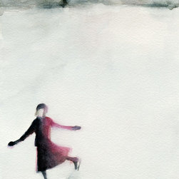 Young Woman Ice Skating Watercolor - Fine Art Prints