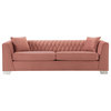 Cambridge Contemporary Sofa, Brushed Stainless Steel and Blush Velvet