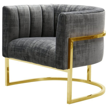 TOV Furniture Magnolia 16.5"Velvet Accent Chair in Slub Gray/Gold