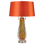 Elk Home - 26" Modena Free Blown Glass Table Lamp, Amber - Using Centuries Old Techniques First Employed By The Artisans Of Murano This Free Blown Glass Table Lamp In Amber Is Finished With A Double Pull Chain And Orange Faux Silk Shade With White Fabric Liner.