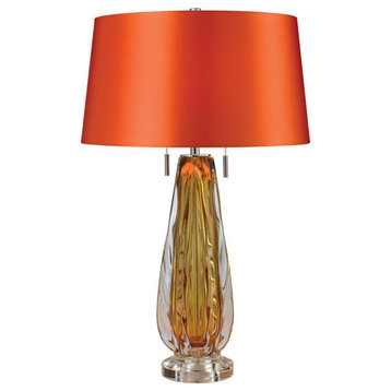 26" Modena Free Blown Glass Table Lamp, Amber