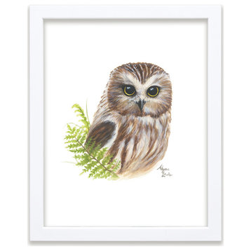 "Woodland Littles 2" Owl Individual Framed Print, White, 16"x20"