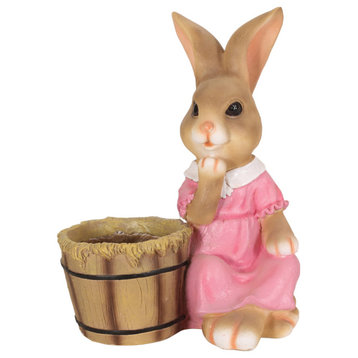 Russell Outdoor Decorative Rabbit Planter, Brown and Pink