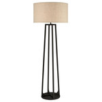 Elk Home - Colony Floor Lamp - The pared-back design of the Colony floor lamp embodies modern American country style. Made from steel with a dark bronze finish, its open framework displays understated farmhouse influences with a refined appeal. This lamp is topped with a drum-shaped, hardback shade in sand-colored linen with a cream liner and is perfect for adding accent lighting to a living room seating area or a hallway. The Colony collection also includes table lamp options.
