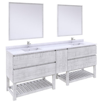 Fresca Formosa Double Sink Bathroom Vanity With Open Bottom & Mirrors, Rustic White, 84"