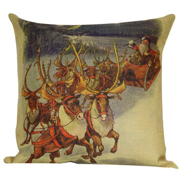 Santa With Sleigh Throw Pillow Cover Only