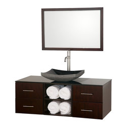Wyndham Collection Abba 48" Bathroom Vanity Set in Espresso with Smoke Glass Top - Bathroom Vanities And Sink Consoles