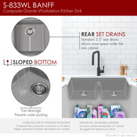 33" Dual Mount Workstation Double Bowl Gray Granite Kitchen Sink