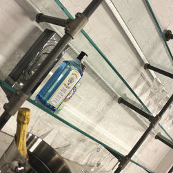 Oxana Industrial Reused Scaffolding 4 Door Sideboard & Glass Shelves - Bathroom Cabinets & Shelves