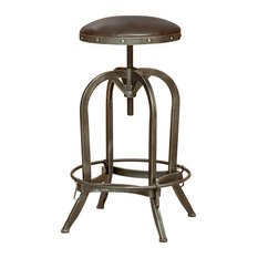 GDFStudio - Dempsey Swivel Adjustable Bar Stool, Brown Leather - Bar Stools and Counter Stools