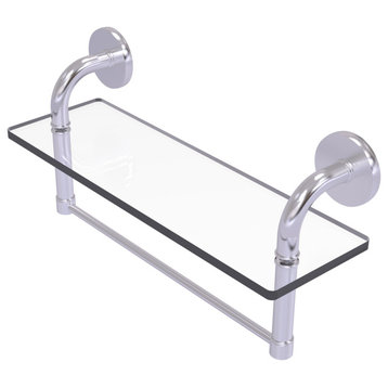 Remi 16" Glass Vanity Shelf with Towel Bar, Satin Chrome