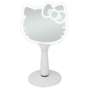 Hello Kitty LED Hand Makeup Mirror, Makeup Vanity Hand Mirror with Standing Base