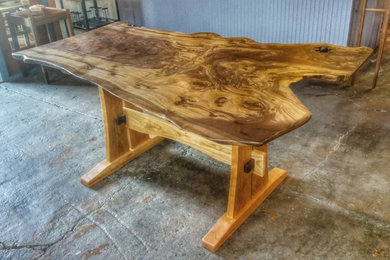 Live Edge Trestle Table, Spalted Walnut with Cherry Base