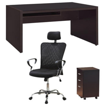 Home Square 3 Piece Set with Computer Desk Mobile File Cabinet and Office Chair