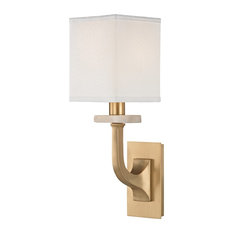 Rockwell 1 Light Wall Sconce, Aged Brass Finish, White 100% Silk