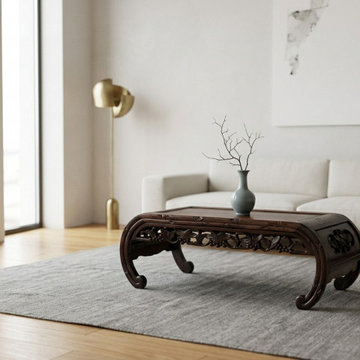 Dark Brown Flower Motif Apron Scroll Leg Low Kang Coffee Table GB612