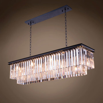 Gatsby Luminaires 12 Light 50" Glass Fringe Rectangular Chandelier