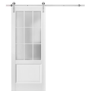 Lite Slab Barn Door Panel 28 x 80 Pocket Closet Sliding Lucia 22 Matte White with Frosted Opaque Glass Sturdy Finished Wooden Modern Doors