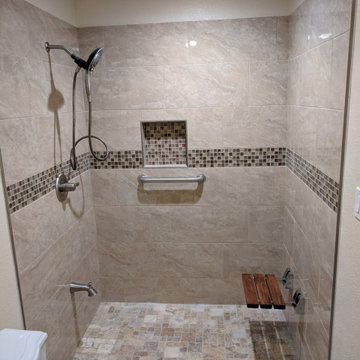 Accessible Walk-In Shower Remodel with Teak Fold-Down Bench & Grab Bars — Union