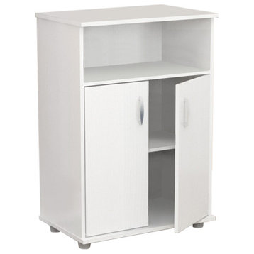 White Finish Wood Microwave Cart With Cabinet