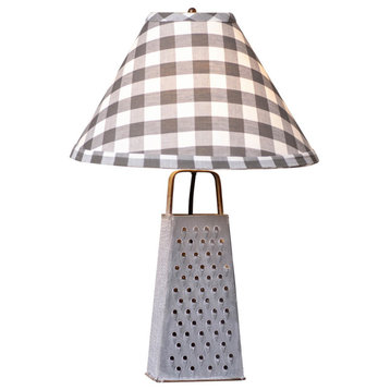 Cheese Grater Lamp with Gray Check Shade