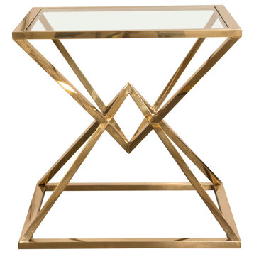 Aria Square End Table With Metal Base, Gold