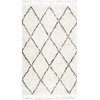 Hand Knotted Geometric Diamond Wool Shag Rug, Natural, 6' Square