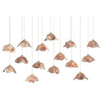 Currey & Company - Catrice Rectangular 15-Light Multi-Drop Pendant - Rose-colored natural Capiz shells have become blossoms to ornament our Catrice Rectangular 15-Light Multi-Drop Pendant. The silver pendant is luminous in a mix of painted silver and contemporary silver leaf finishes. This fixture is among Currey & Company's introduction of cluster lights, which includes 1-light up to 36-light configurations. We also have an arm chandelier and several wall sconces in this family of fixtures.