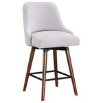 OSP Home Furnishings - Bagford 26" Swivel Counter Stool With Medium Espresso Legs, Fog Fabric - Enjoy a Mid-Century Modern design that is both attractive and comfortable. Ideal for a counter height kitchen island or any casual eating area. The padded, well-positioned back and seat, make this counter stool a must-have solution as active seating. Full swivel motion just right for conversation and eating plus dependable 100% Polyester fabric paired with solid wood frame make this design durable and beautiful. Some assembly required.